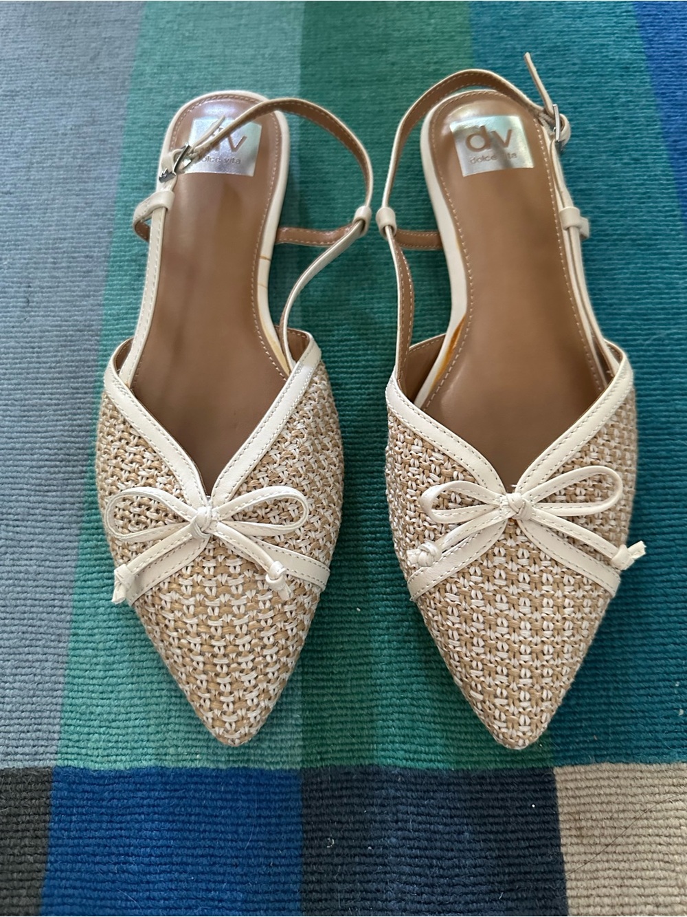 Dolce Vita ivory/tan woven bow flats